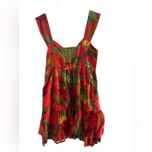 Farm Rio Dress Tropical Toucan Parrot Jungle Linen Sleeveless Red Green B125 - Picture 5 of 6